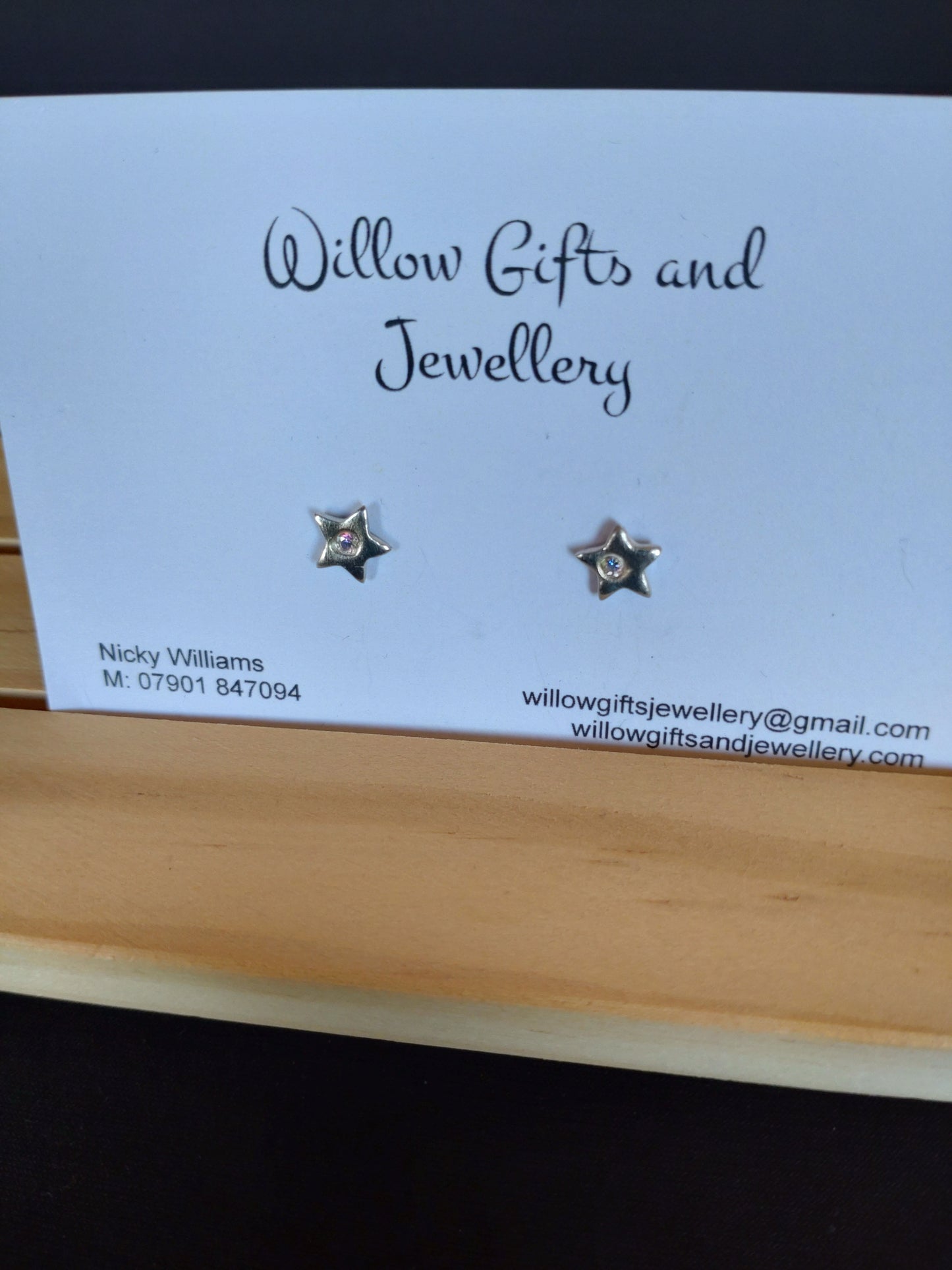 Handmade fine silver star studs set with Aurora Borealis cubic zirconia