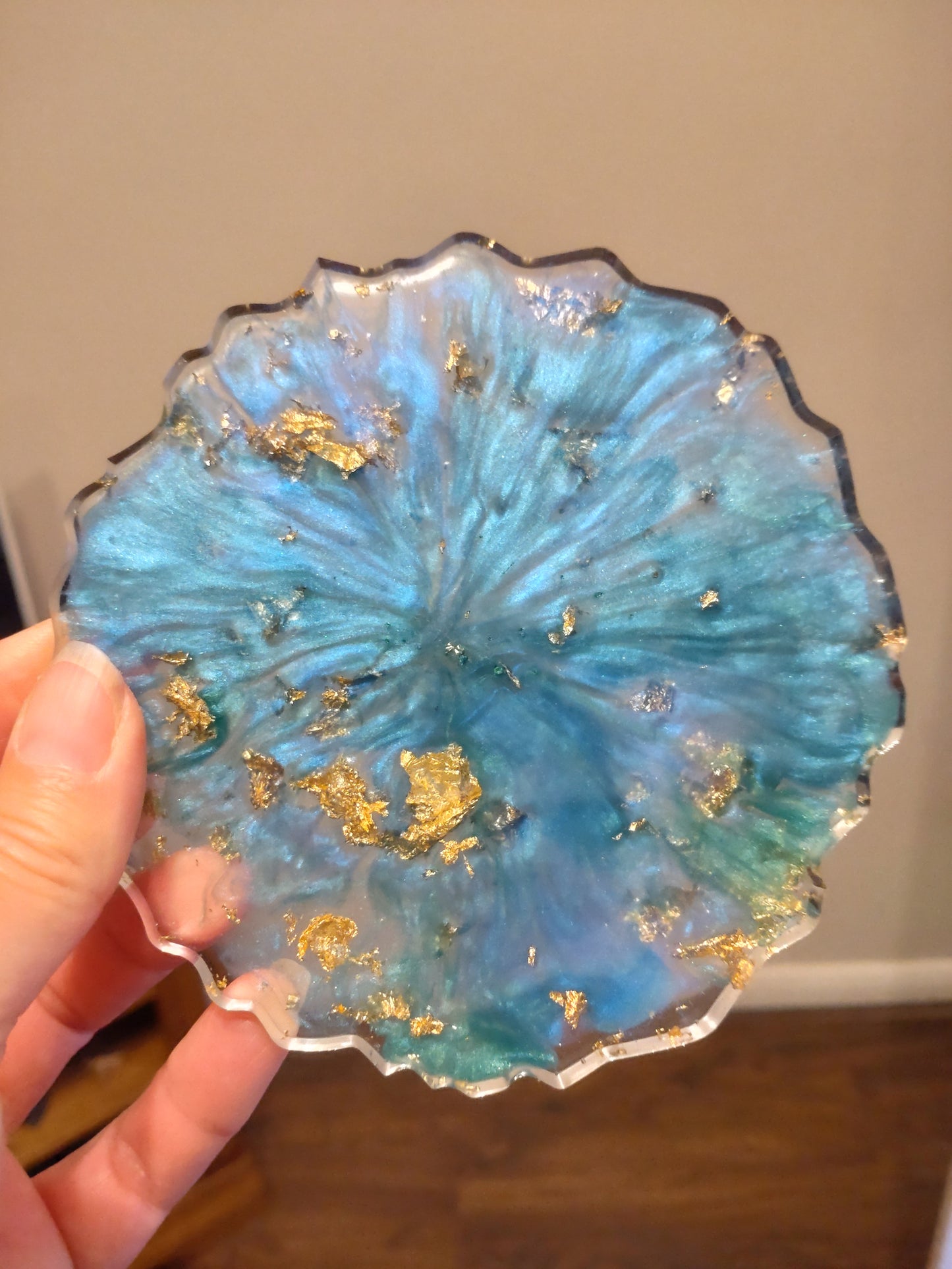 Handmade resin coasters blue/green pattern