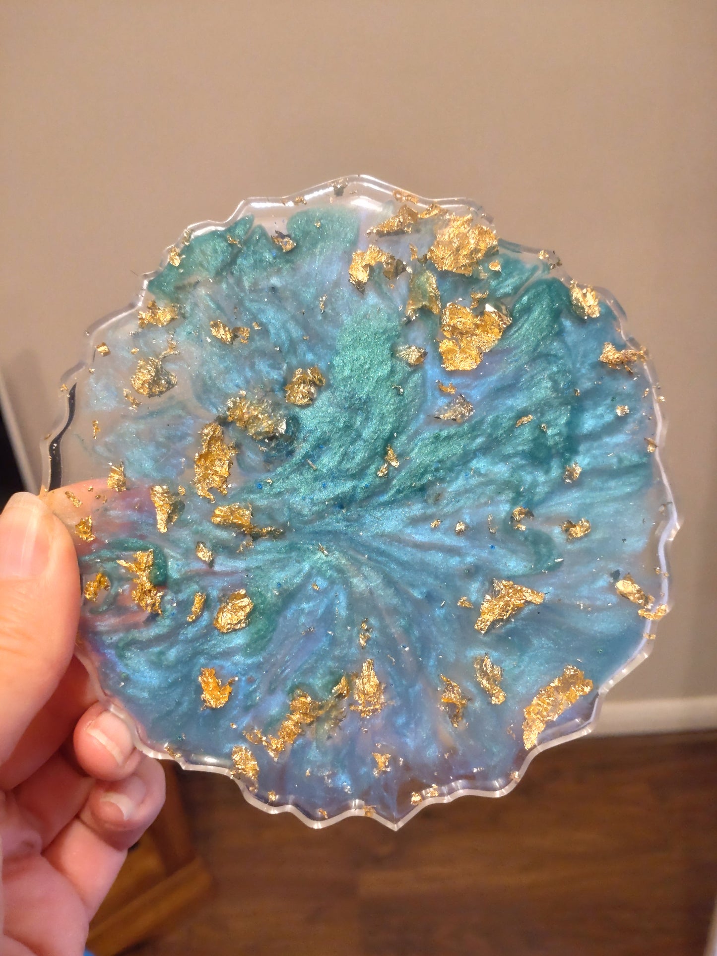 Handmade resin coasters blue/green pattern