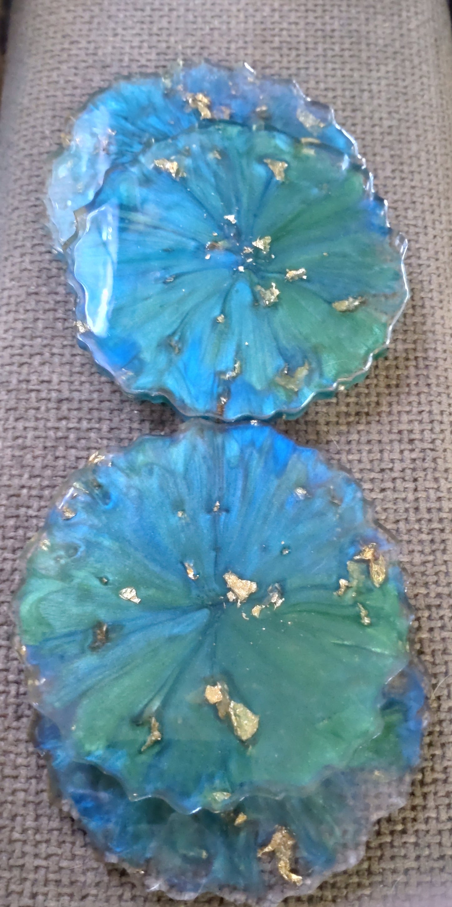 Handmade resin coasters blue/green pattern