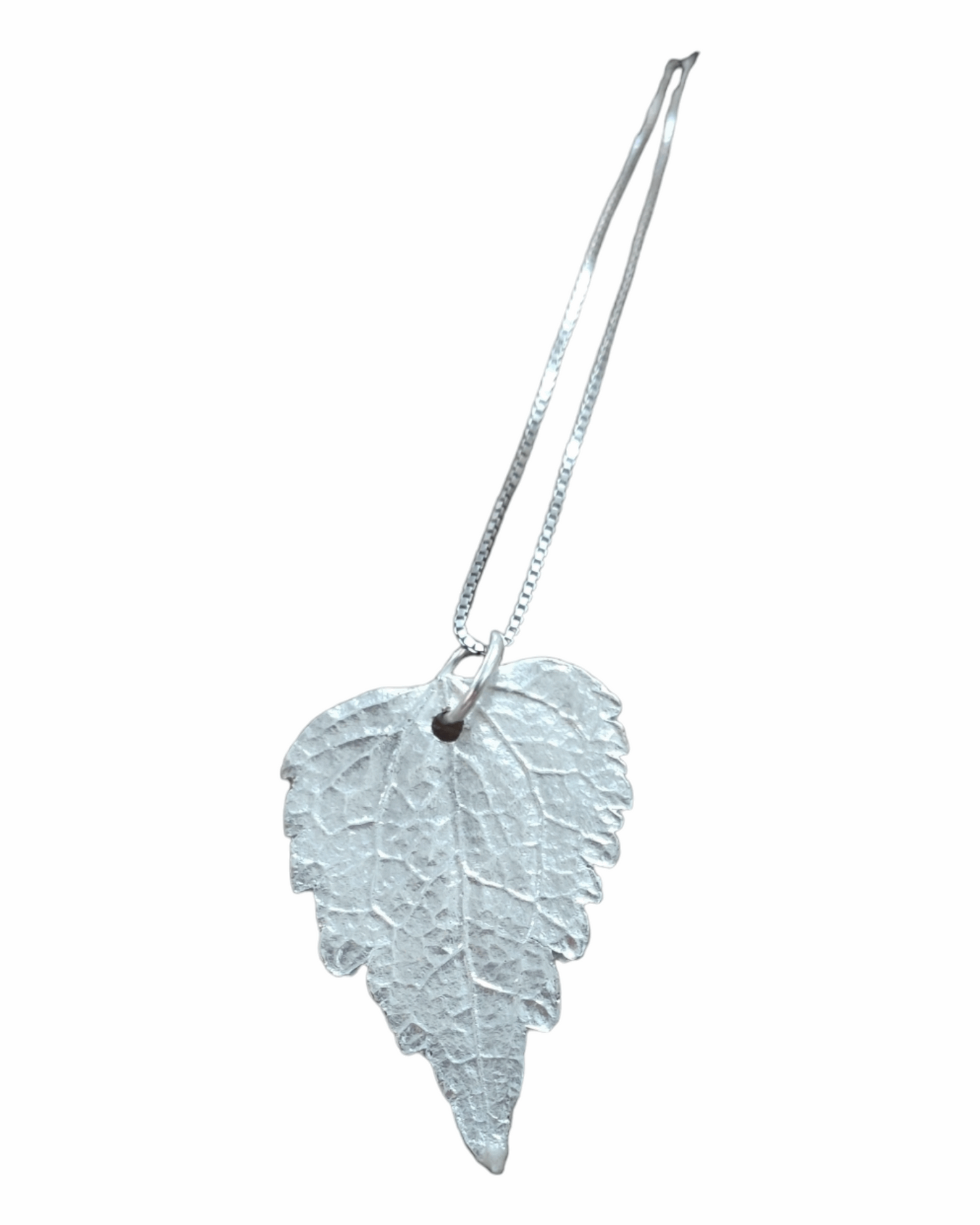 Handmade fine silver leaf pendant made from a real leaf