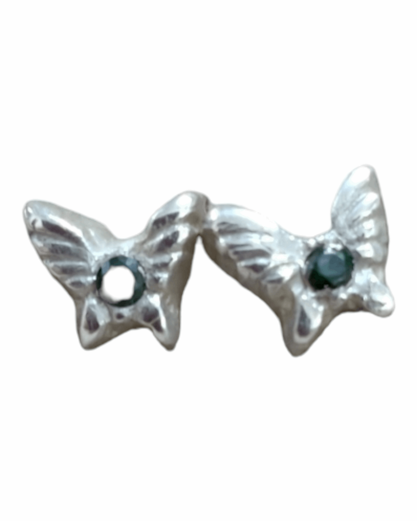 Handmade fine silver butterfly shaped earrings set with cubic zirconia