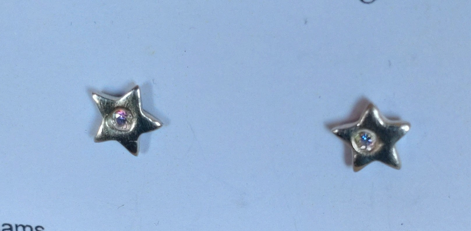 Handmade fine silver star studs set with Aurora Borealis cubic zirconia 