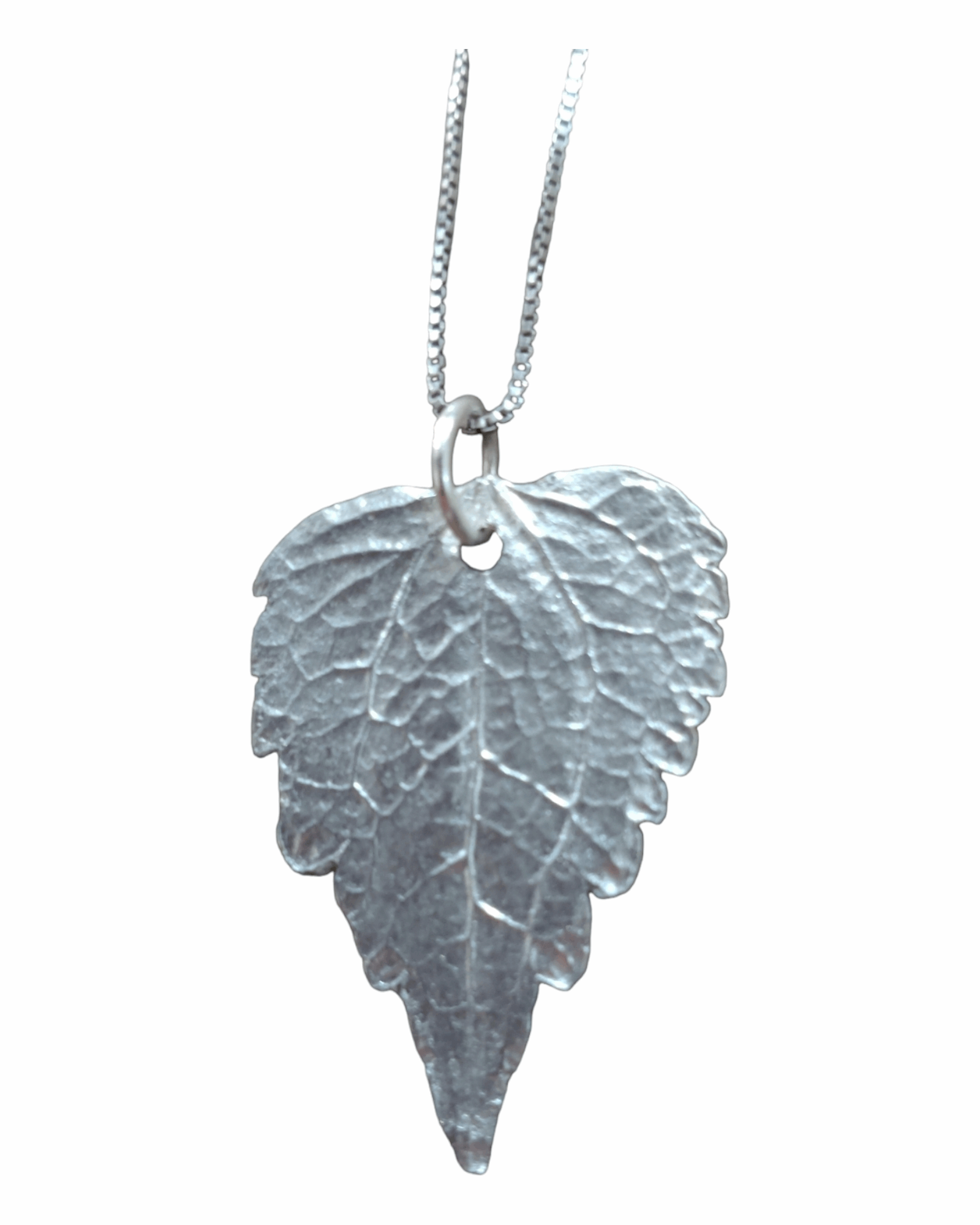 Handmade fine silver leaf pendant made from a real leaf