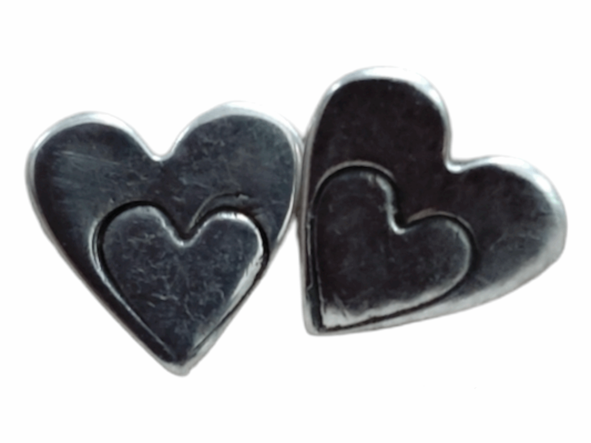 Handmade fine silver heart studs