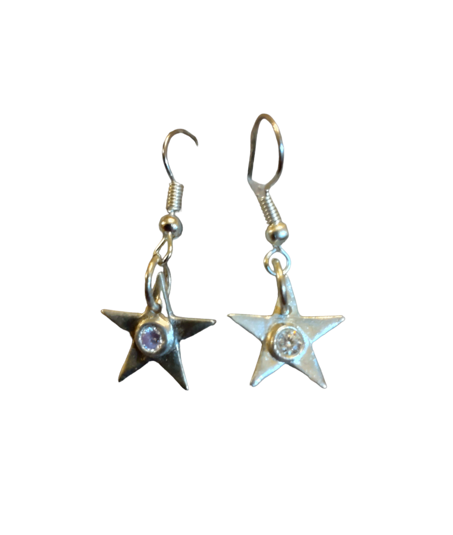 Handmade fine silver star drop earrings 