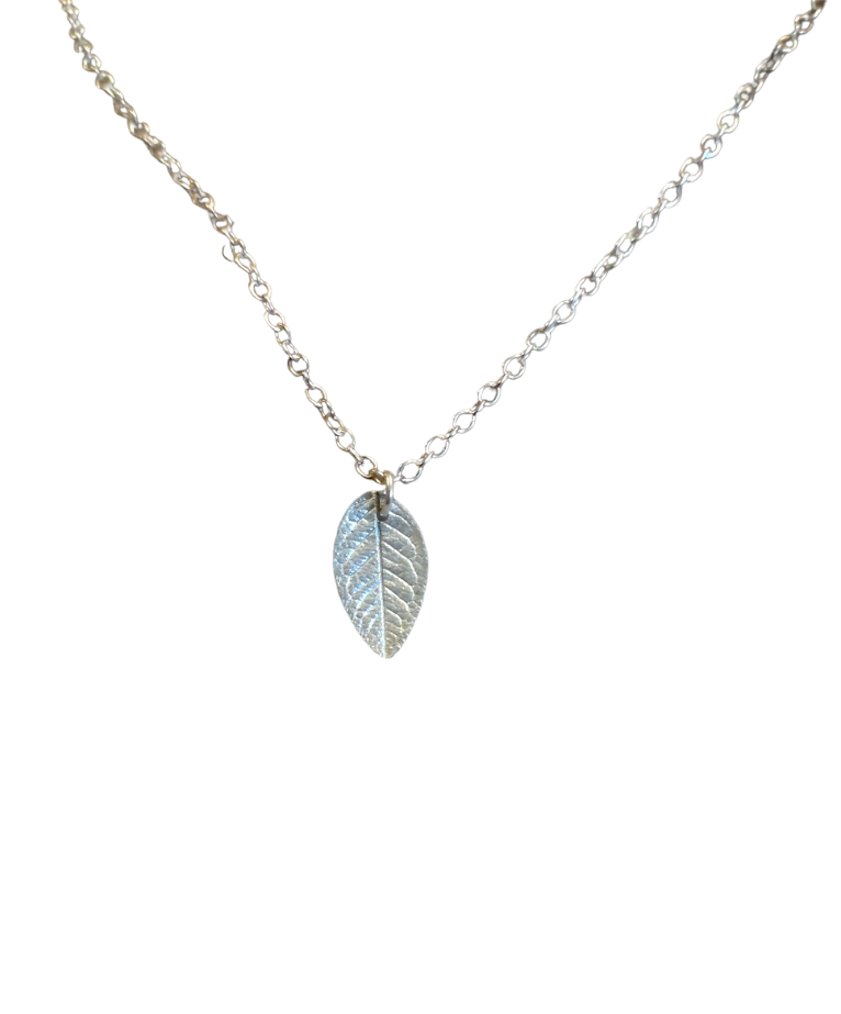 Handmade fine silver pendant made from a real Rosehip leaf